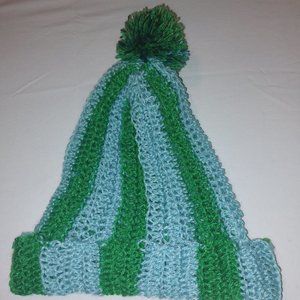 Size Large Homemade Crochet Hat Green and Blie